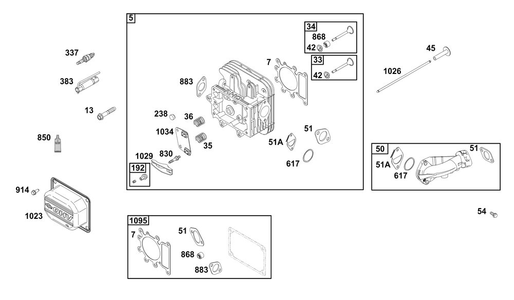 Cylinder Head Group Diagram and Parts List for 33S777-0004-G1 200000 - 399999 Briggs and Stratton Engine